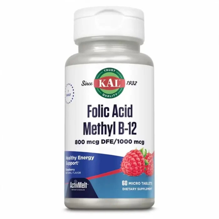 kal folic acid methyl b 12 800mcg, Втамін b12 Метилкобаламін малина, 60 таблеток