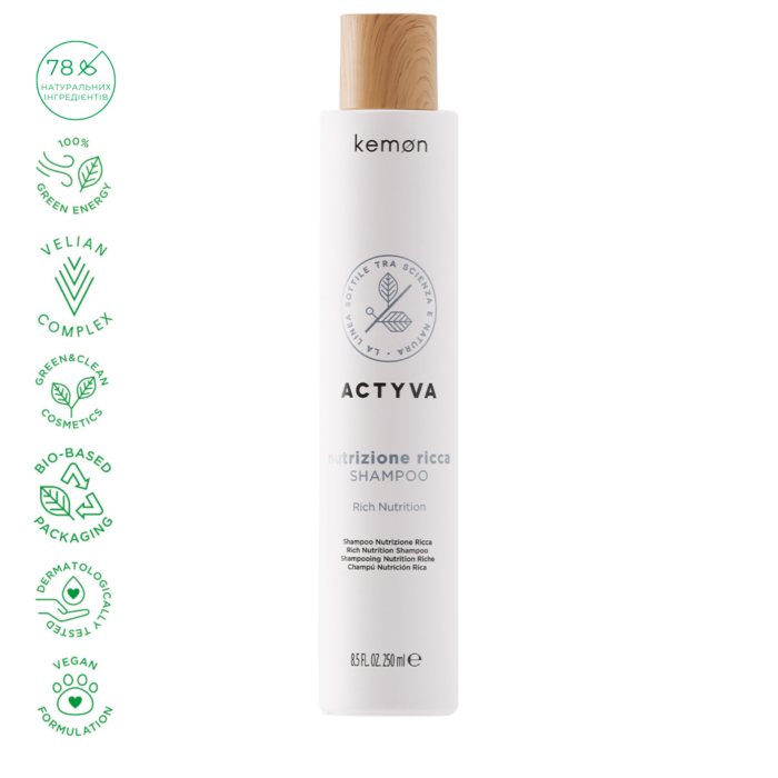 Kemon Actyva Nutrizione Ricca Shampoo Шампунь для регенерації та зволоження, 250 мл