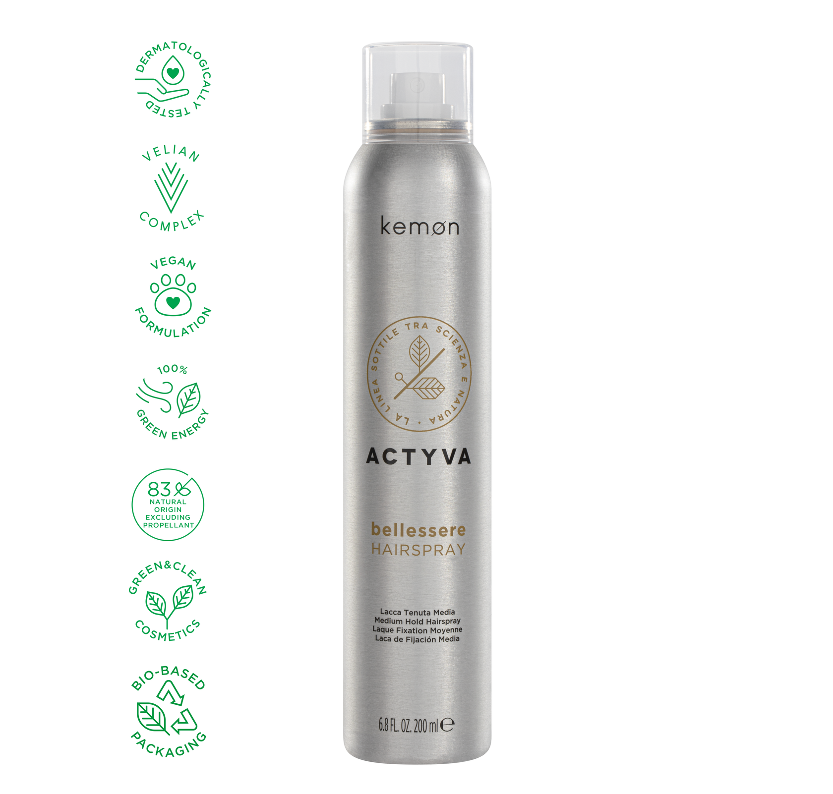 Kemon Actyva Bellessere Hairspray Лак для волосся середньої фіксації, 200 мл