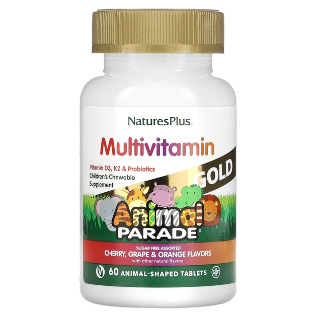 Natures Plus Multivitamin Animal Parade Children's Мультивітаміни для дітей, 60 жувальних таблеток, асорті
