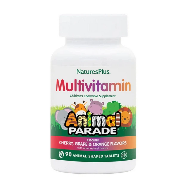 natures plus multivitamin animal parade children's Мультивітаміни для дітей, 60 жувальних таблеток, асорті